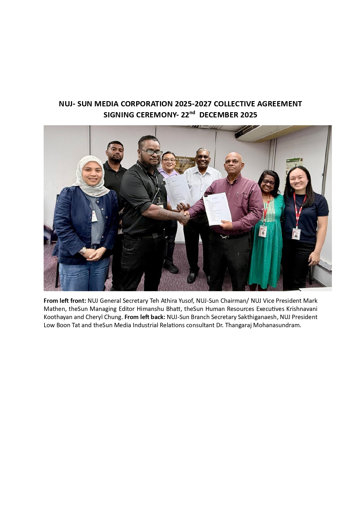 NUJ-Sun Media CA Signing Ceremony Group Photo